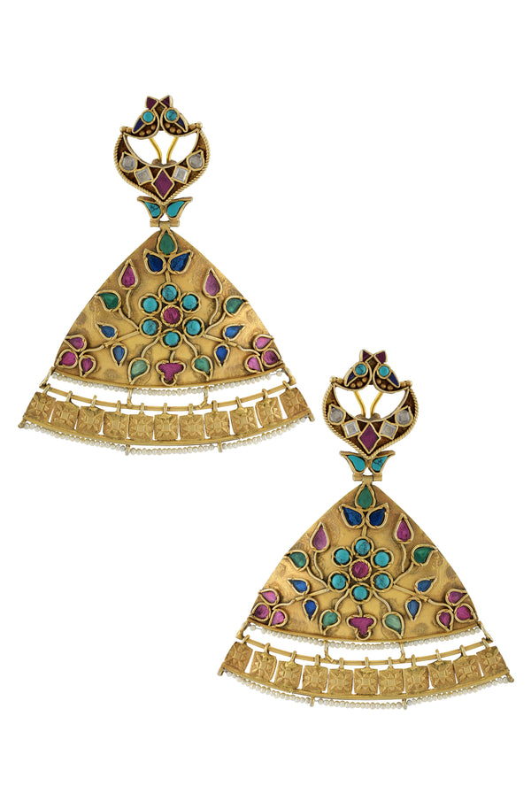 Silver Gold Plated Maurya feather earrings
