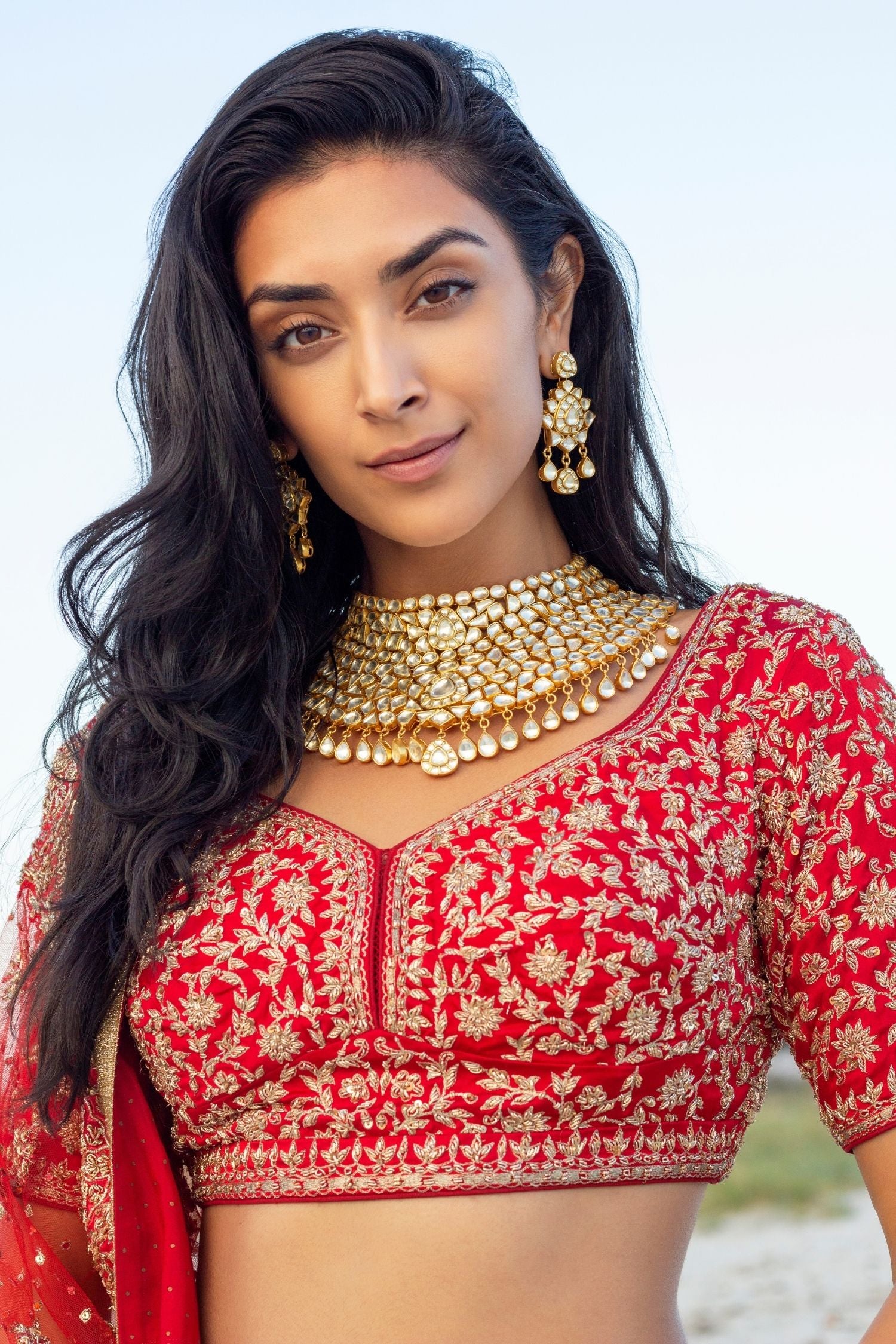 Red & Gold Hand Embroidered Lehenga Set