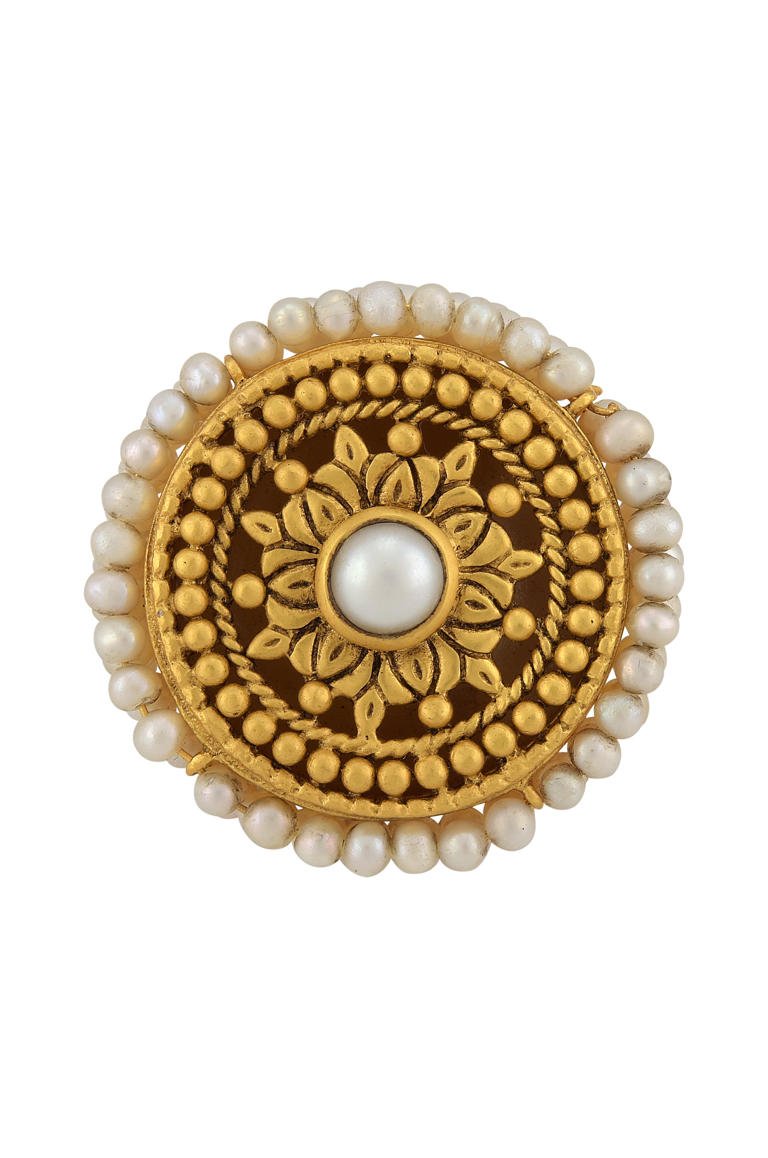 Amrapali Silver Gold Plated Pearl Embellished Ring