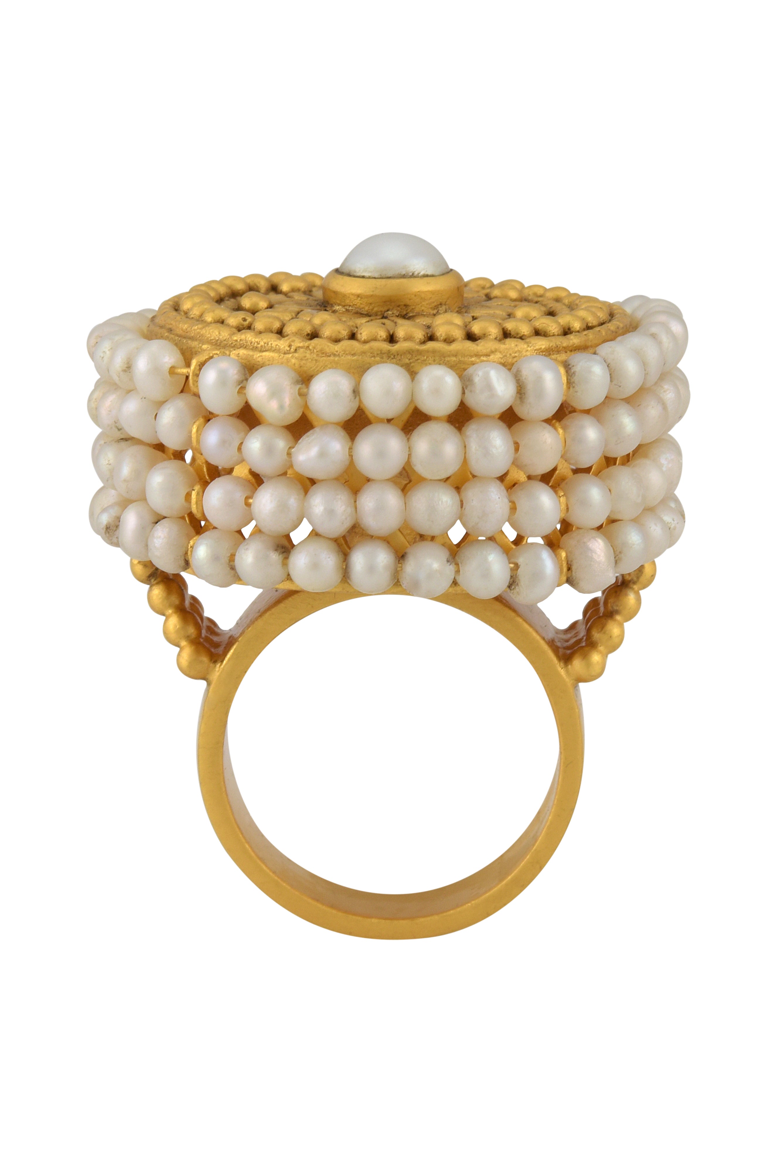 Amrapali Silver Gold Plated Pearl Embellished Ring