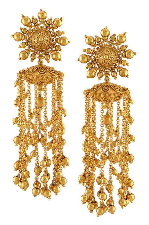 Silver Gold Plated Floral Tassel Rawa Ball Droplet Earrings