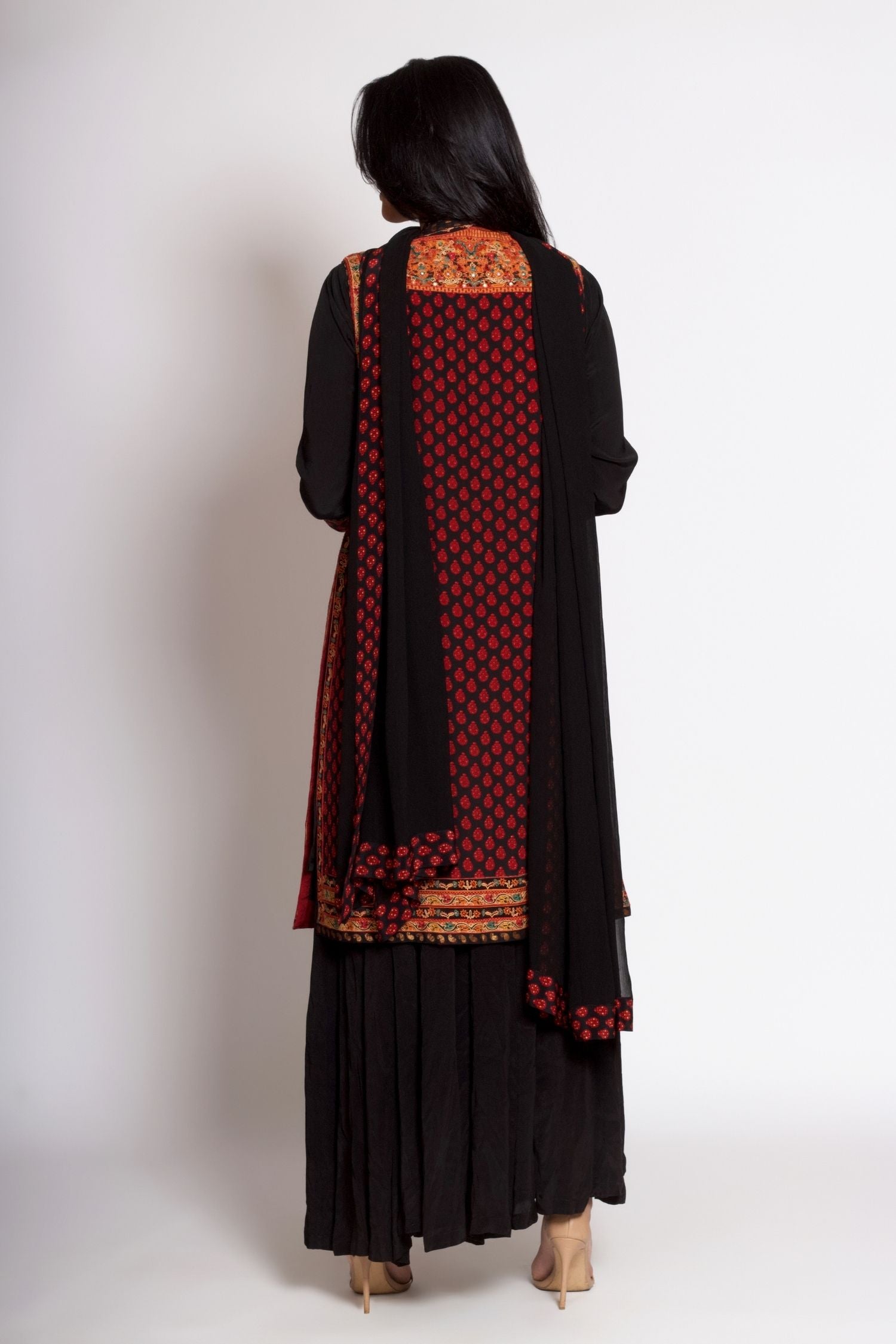 Black Kashida Jacket Kurta Dress Set