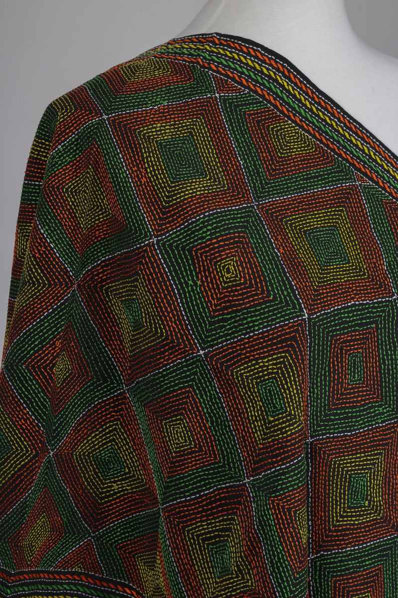 Black Geometric Kantha Scarf