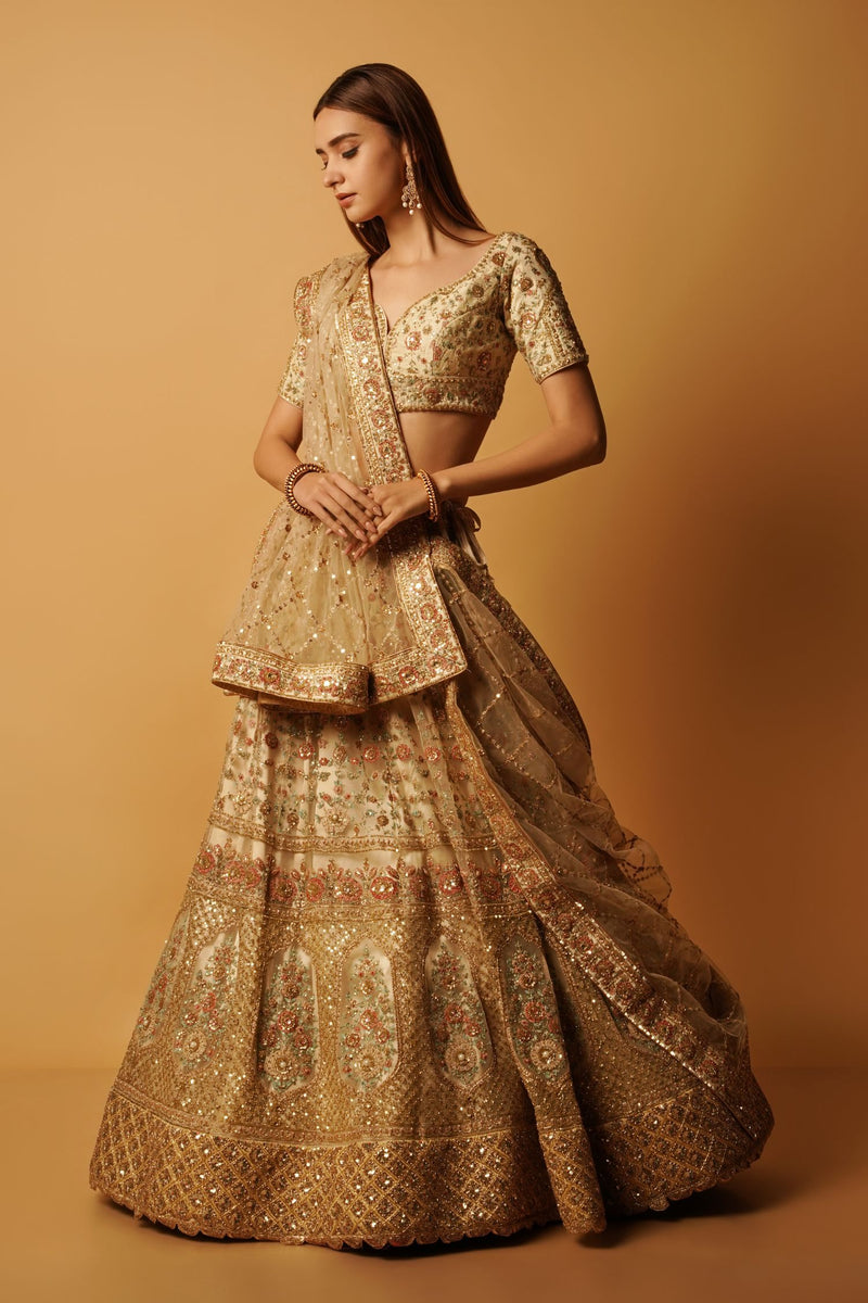 Buy Ivory & Pink Guncha Embroidered Lehenga Set Online - RI.Ritu Kumar  International Store View