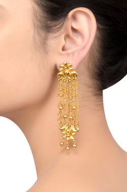 Silver Gold Plated Floral Chain Rawa Drop Earrings