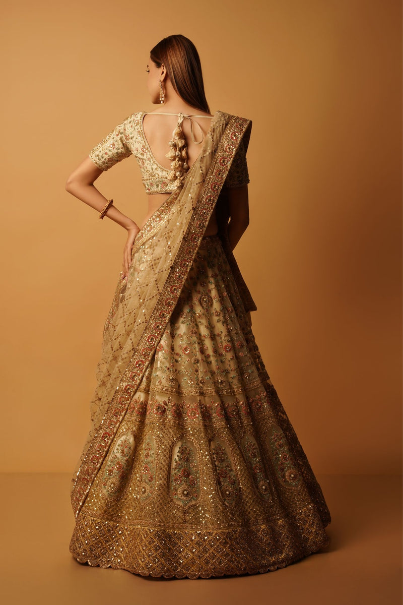 Buy Ivory Silk Embroidered Aari The Pichwai Bagh Bridal Lehenga Set For  Women by MATSYA Online at Aza Fashions.