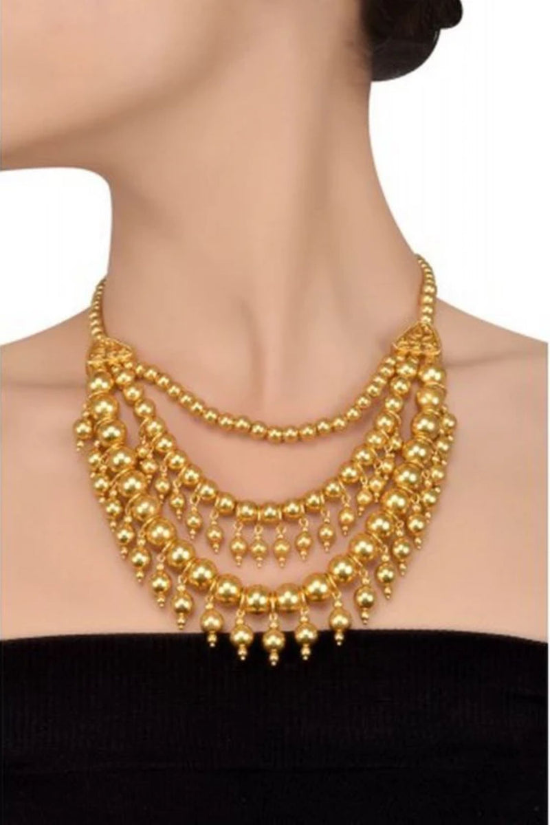 Silver Gold Plated Multi Bead Tri Strand Necklace