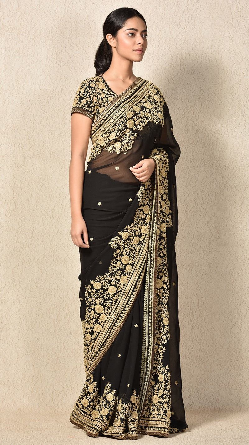 Embroidered Saree With Stitched Blouse