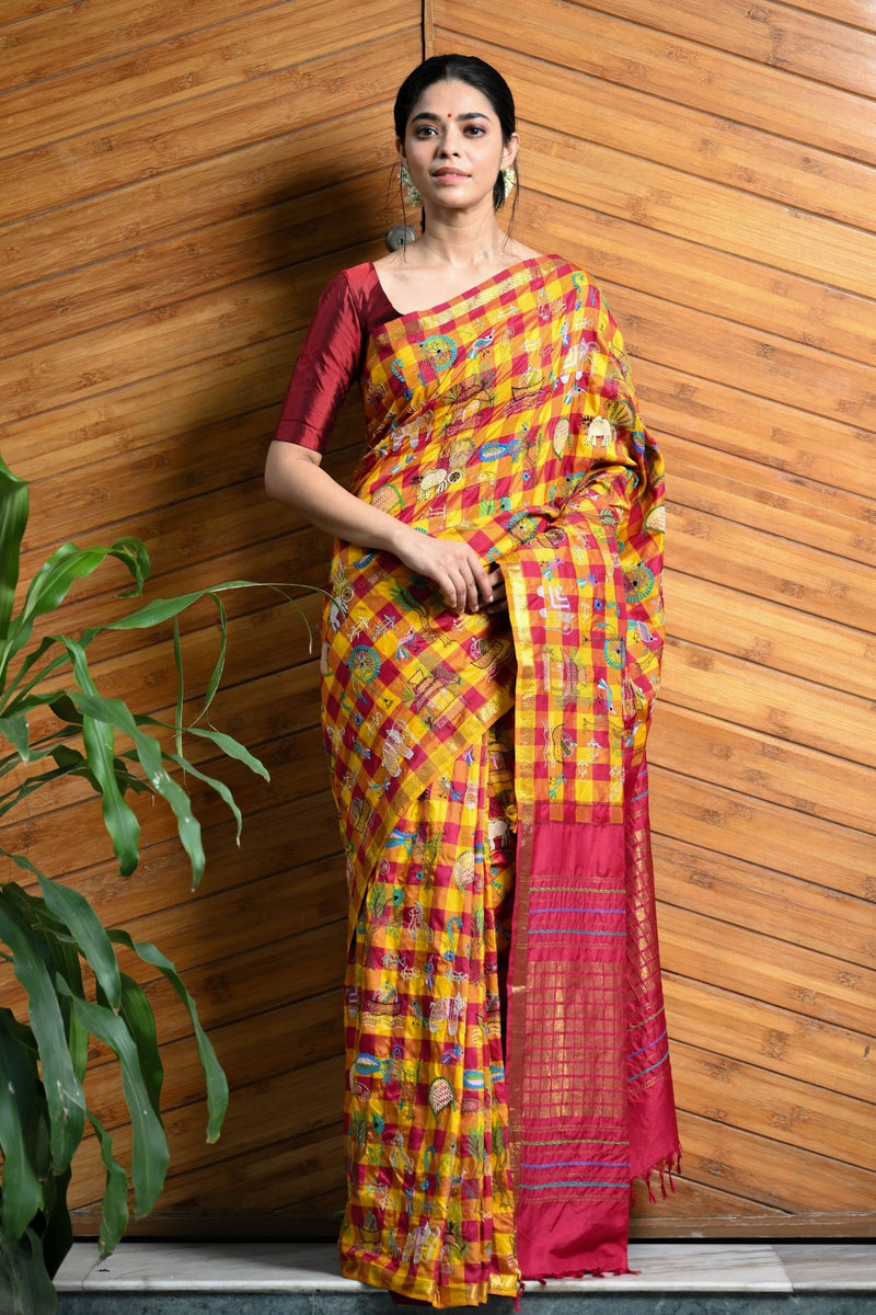 Lakshmi Kanjiveram Embroidered with Kantha