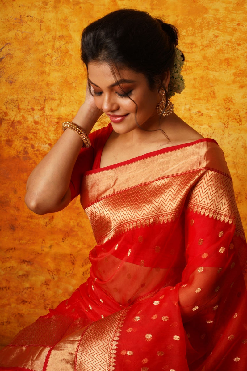 Buy Mix of Orange and Teracotta Red Printed Semi Chanderi Saree By Gayathri  Reddy Designer Studio Online at Best Price | Distacart