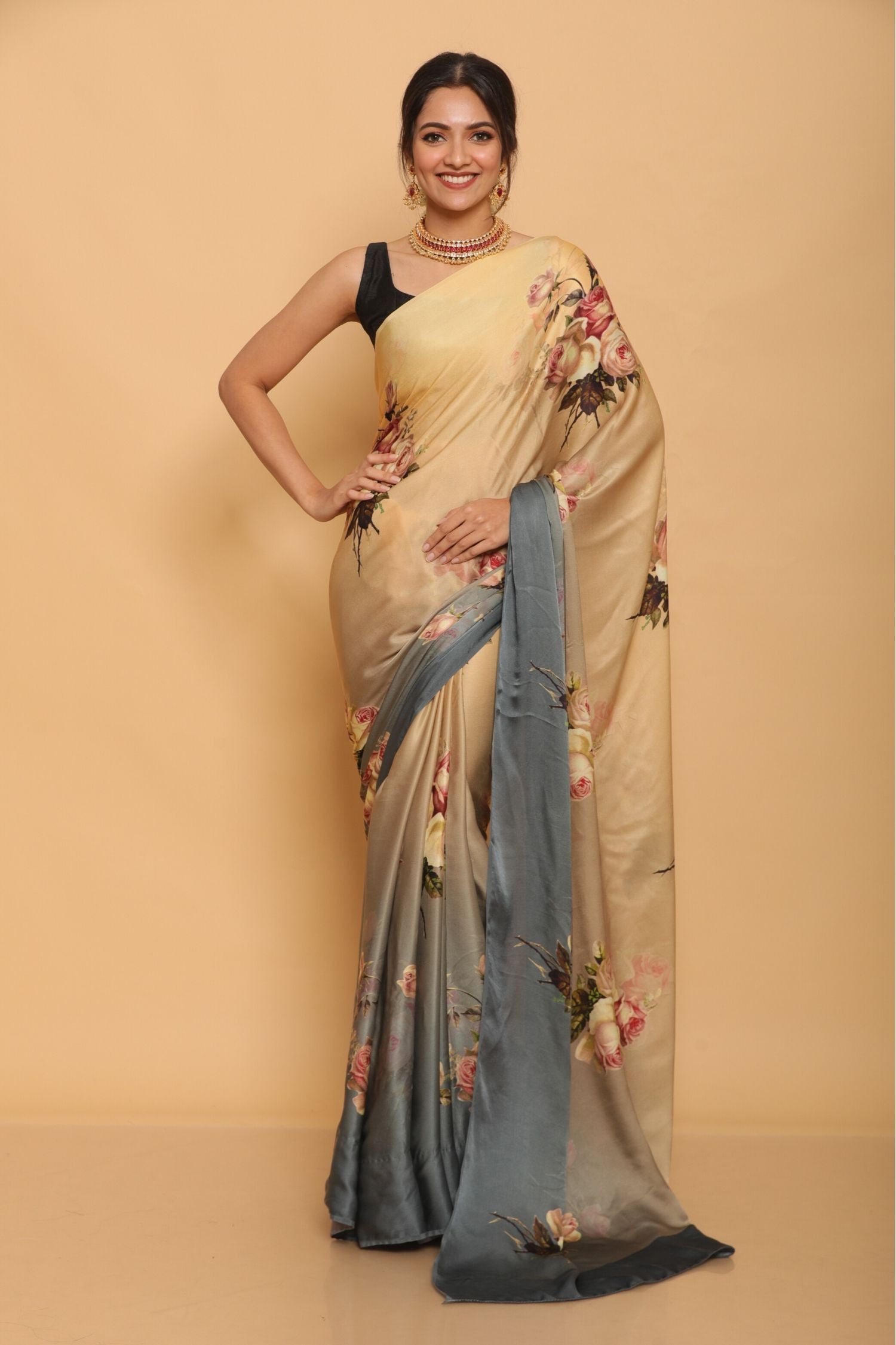 Printed Satin Saree
