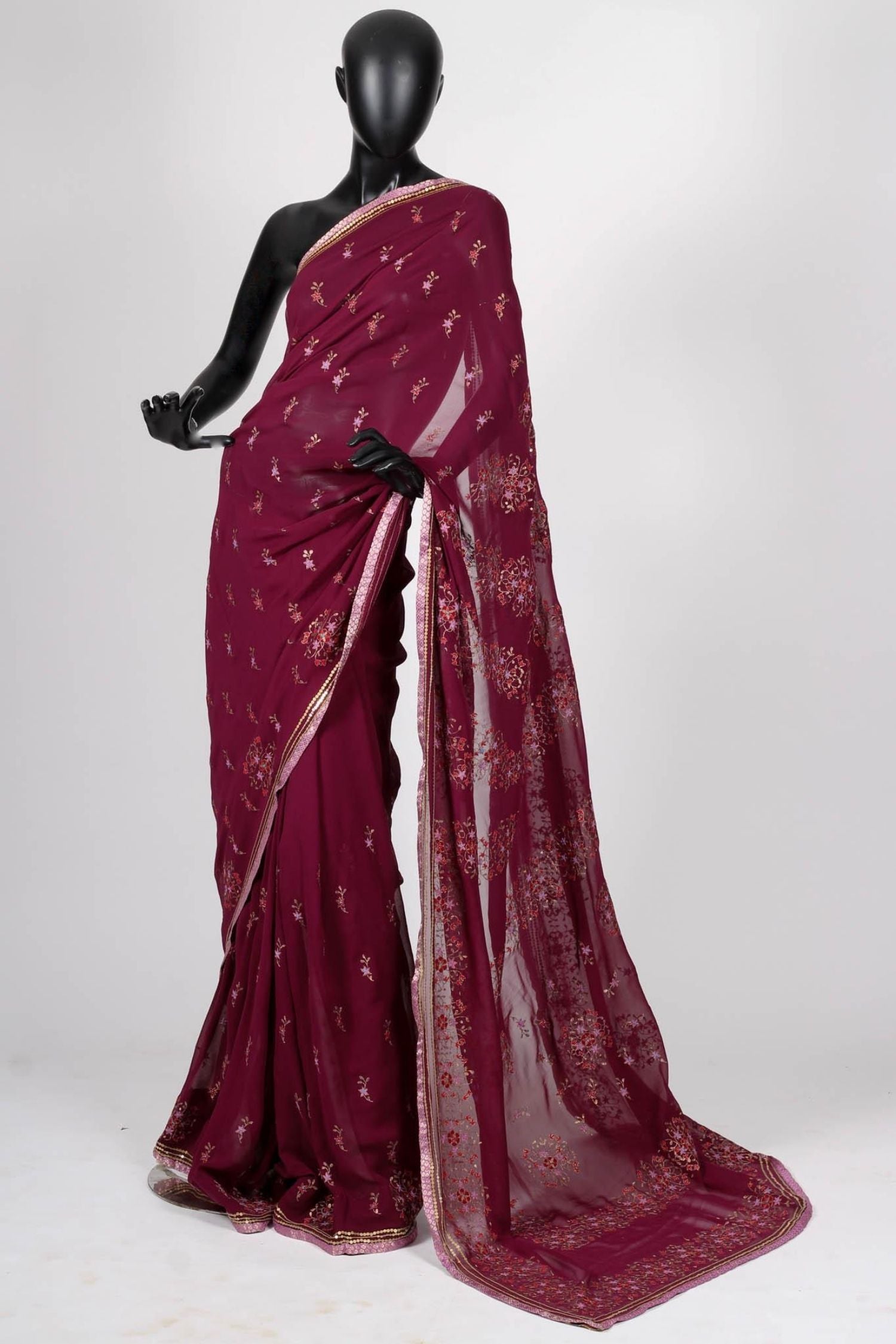 Purple georgette saree