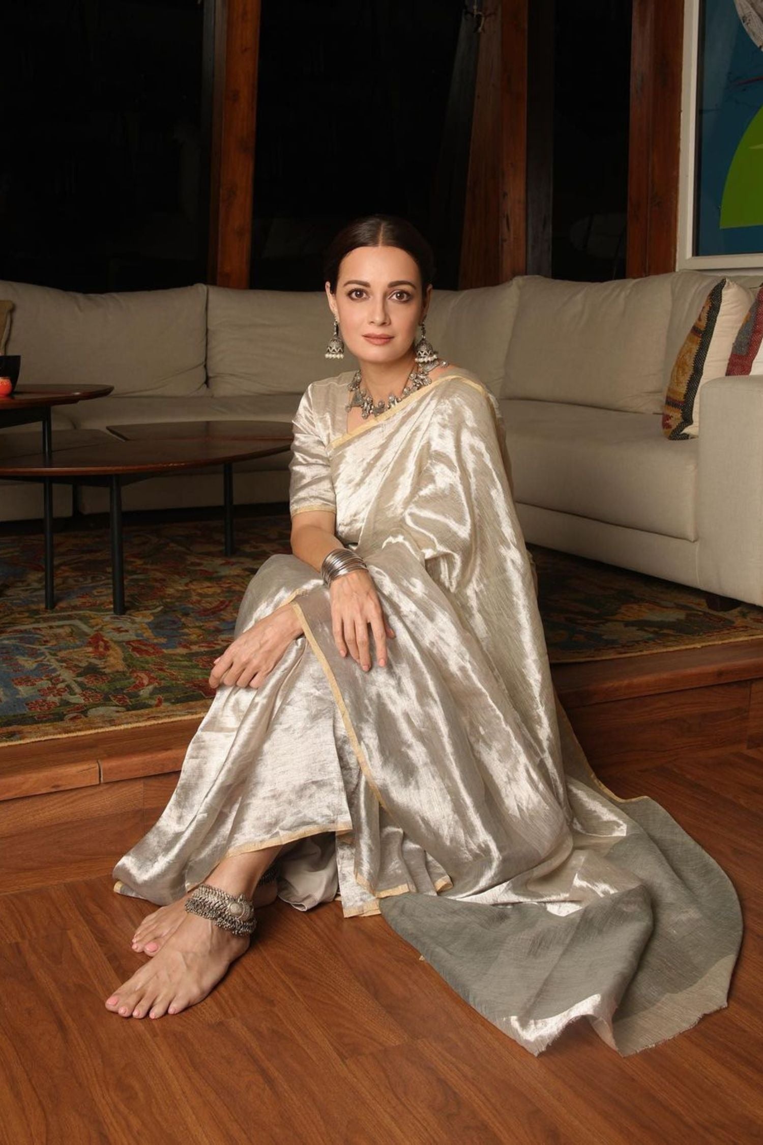 Dia Mirza Silver Chanderi Saree