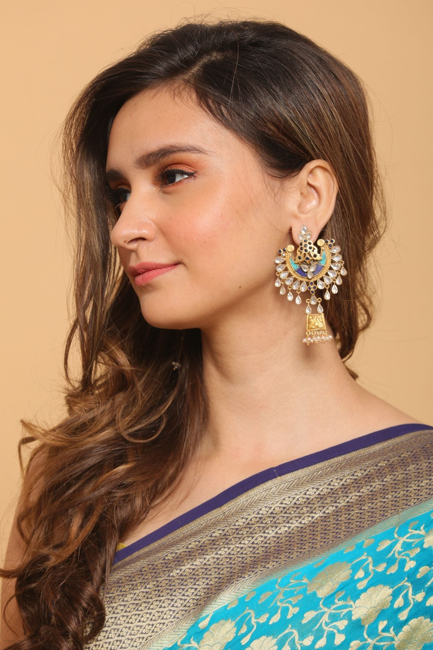 Silver Gold Plated Colored Stone Earrings