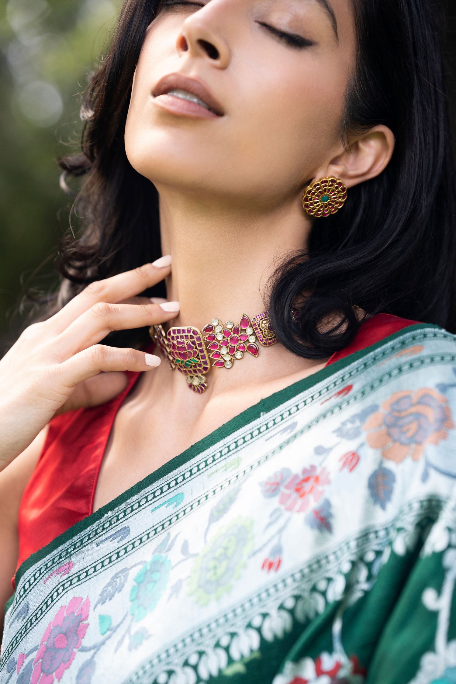 Silver Gold Plated Stone Necklace