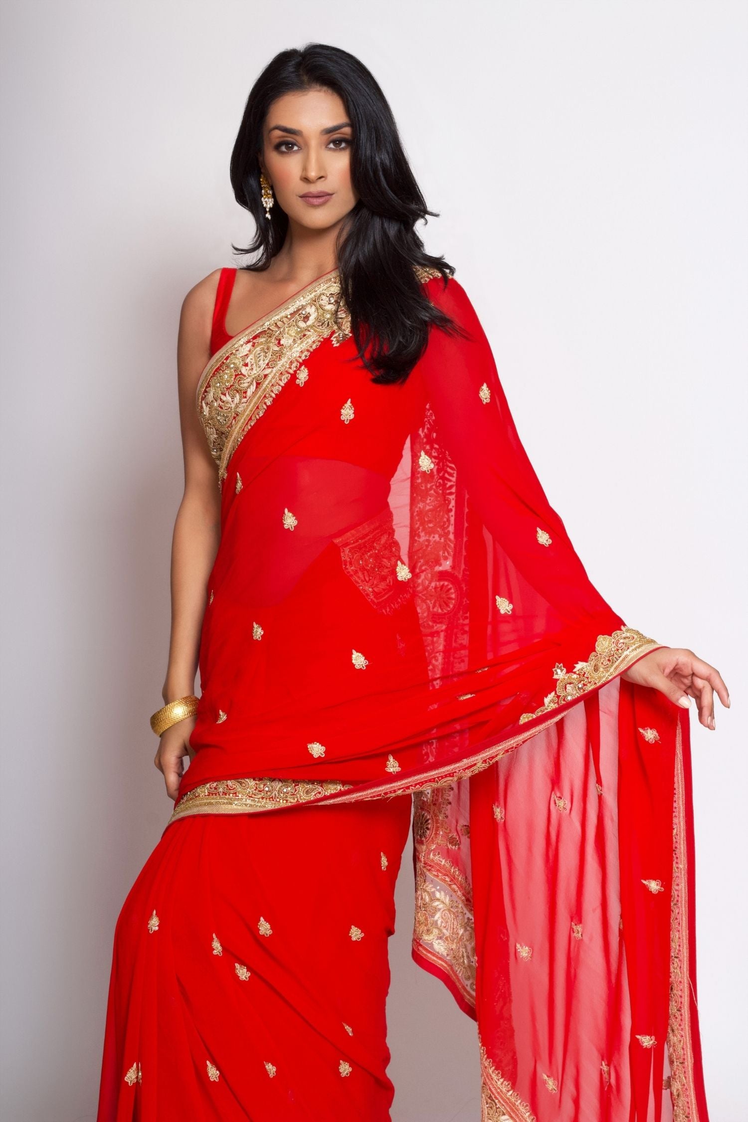 Red georgette saree