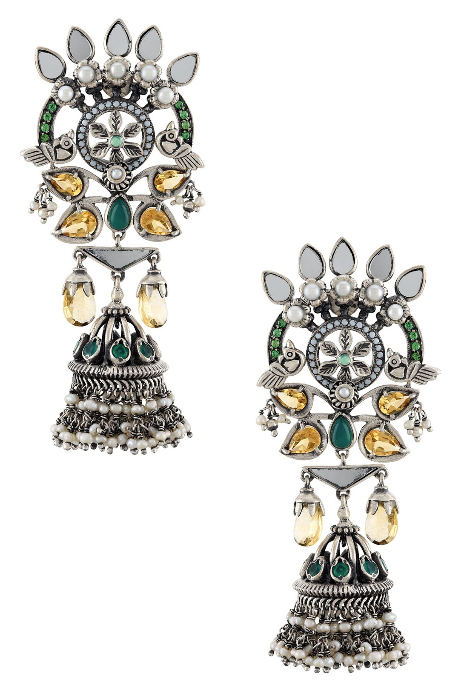 Silver Suryakamal Mayura Jhumkis