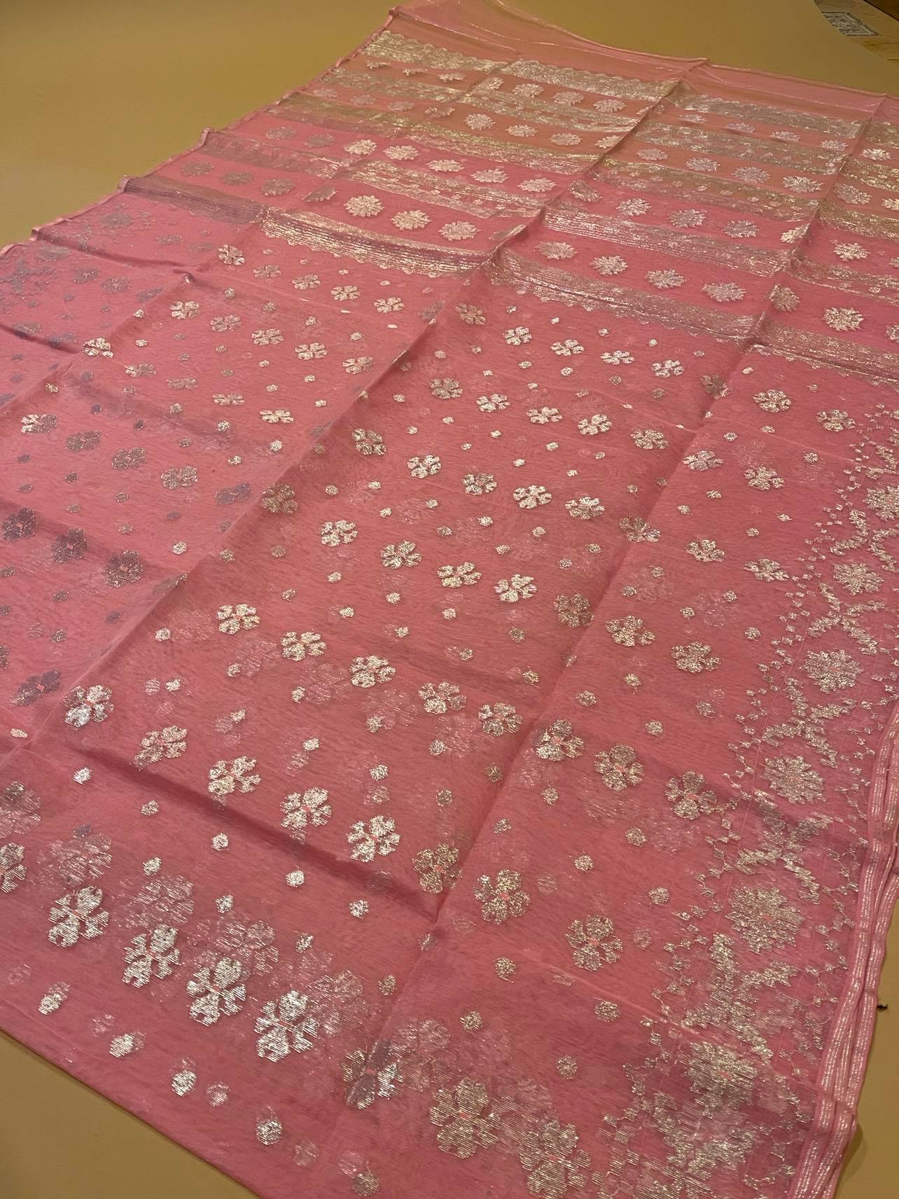Pink Heirloom Jamdani saree