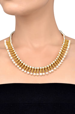 Silver Gold Plated Citrine Pearl Rawa Necklace