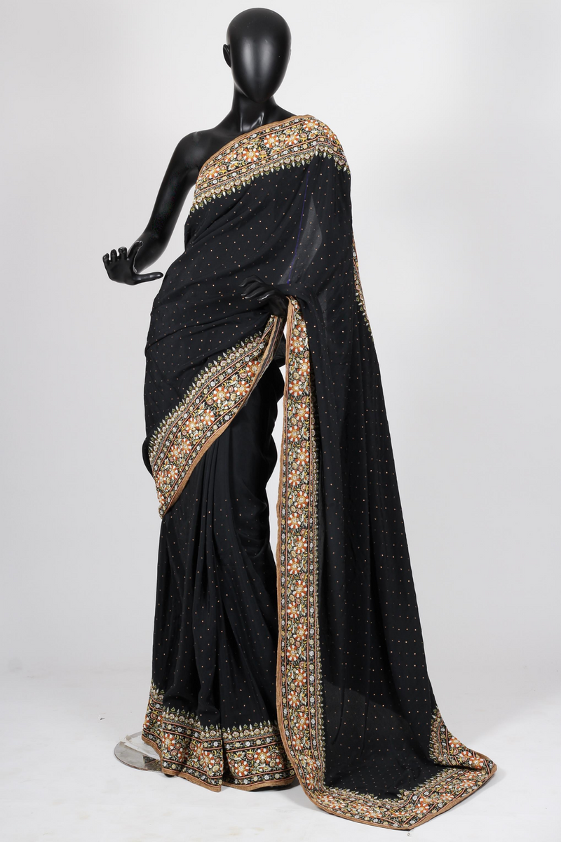 Black georgette saree with kashmiri embroidery
