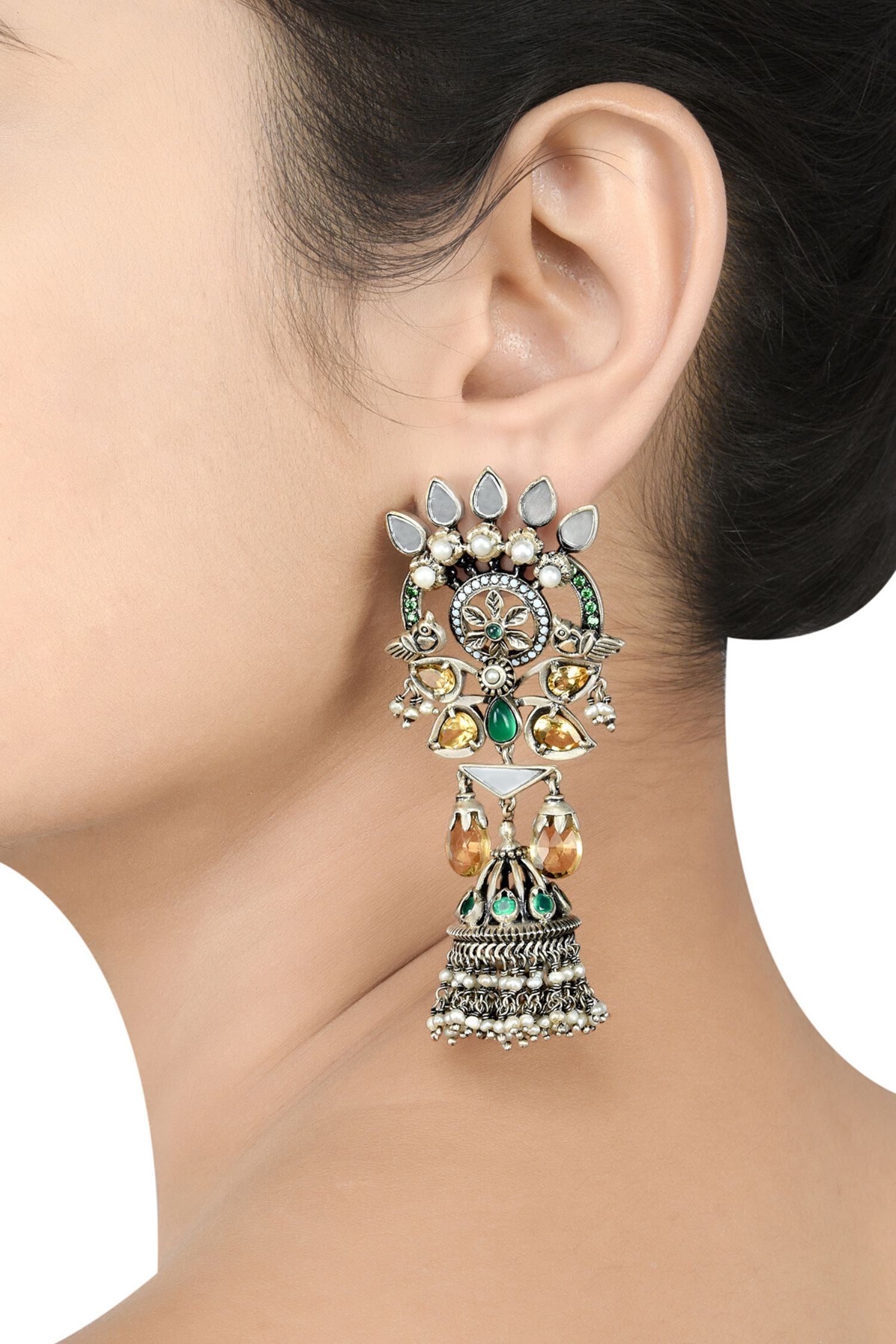 Silver Suryakamal Mayura Jhumkis