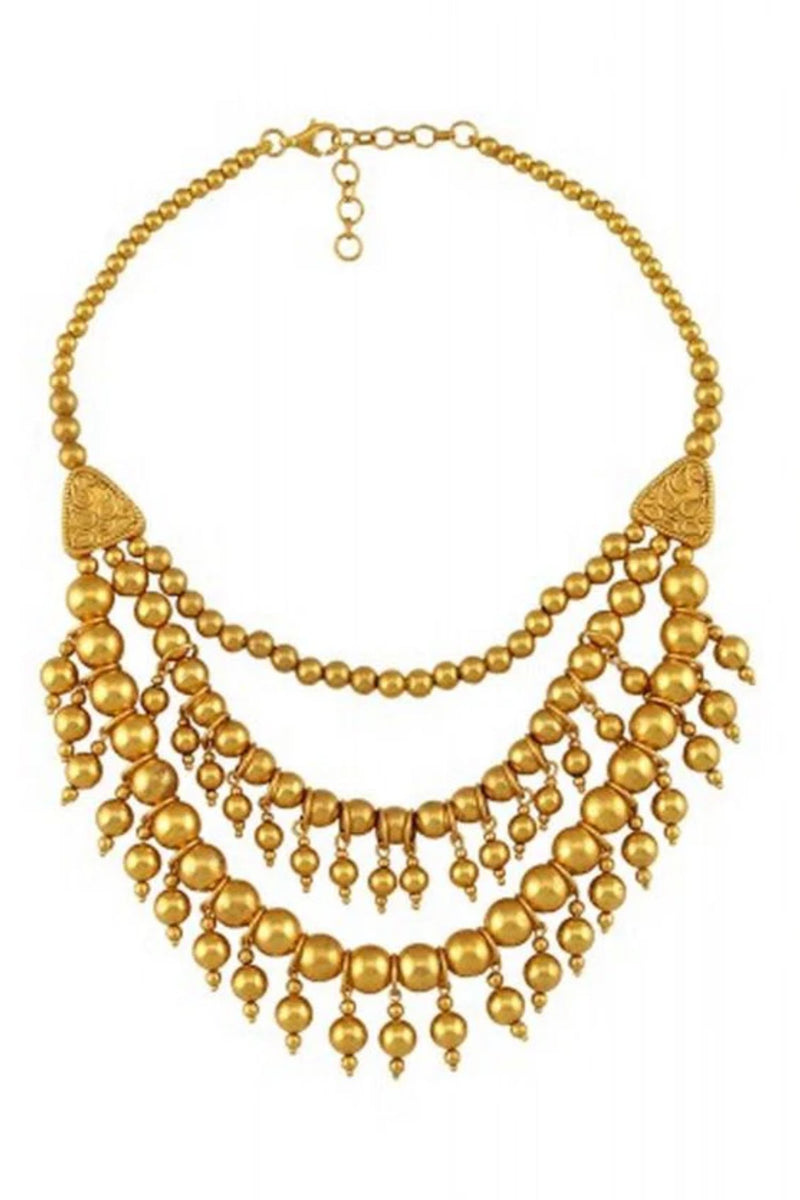 Silver Gold Plated Multi Bead Tri Strand Necklace