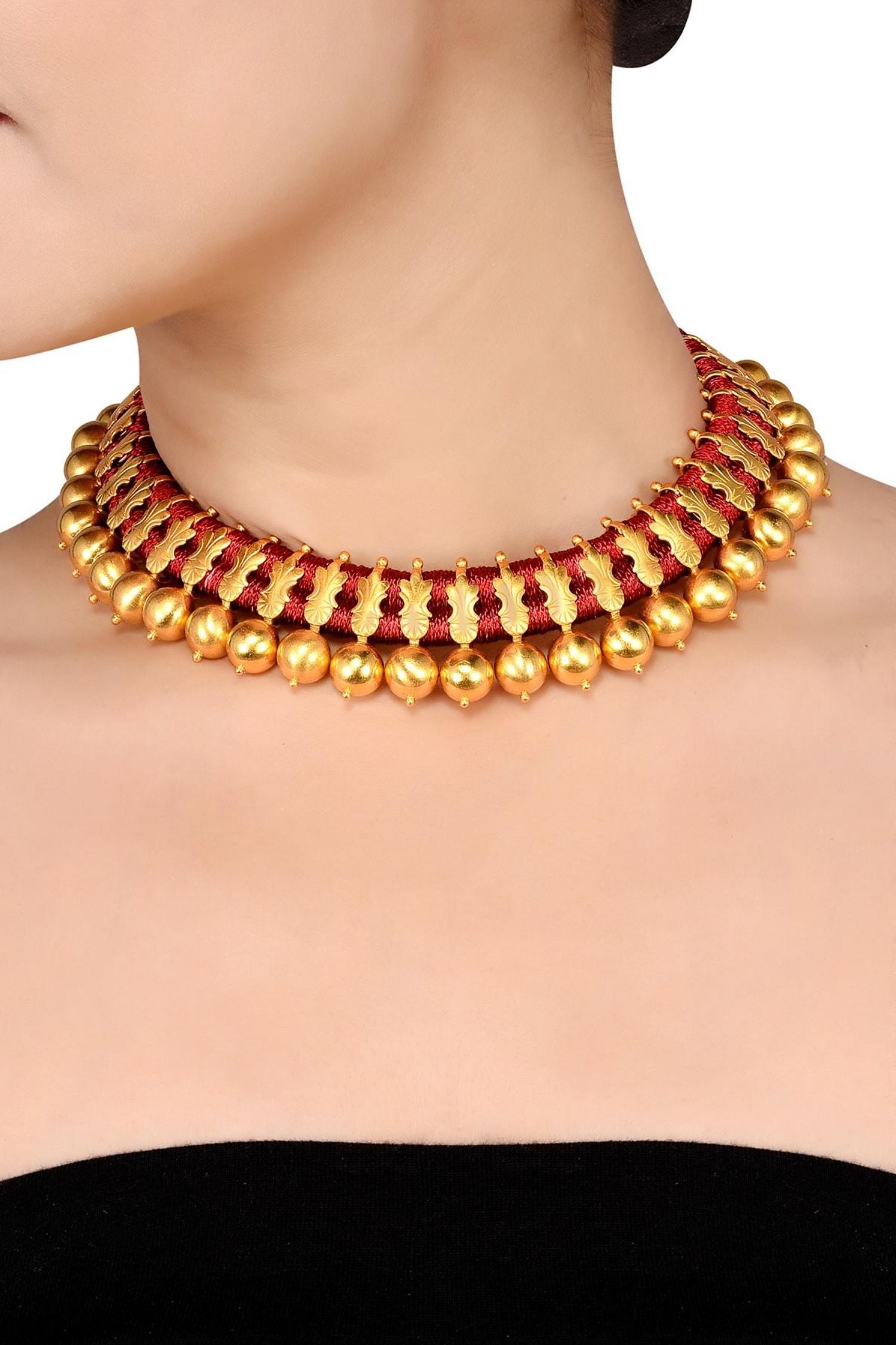 Silver Gold Plated Red Thread Kerala Necklace