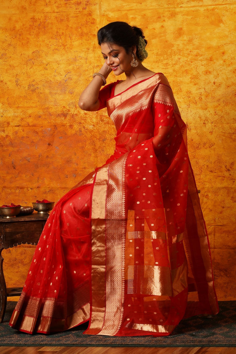 Buy krishnashopee Solid/Plain Chanderi Chanderi Red Sarees Online @ Best  Price In India | Flipkart.com