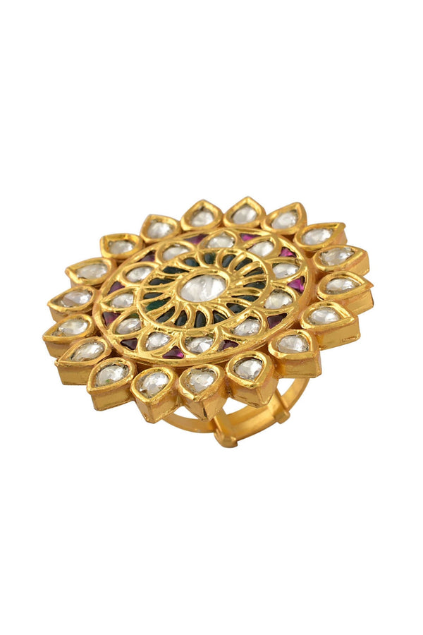 Silver Gold Plated Multi Crystal Floral Ring