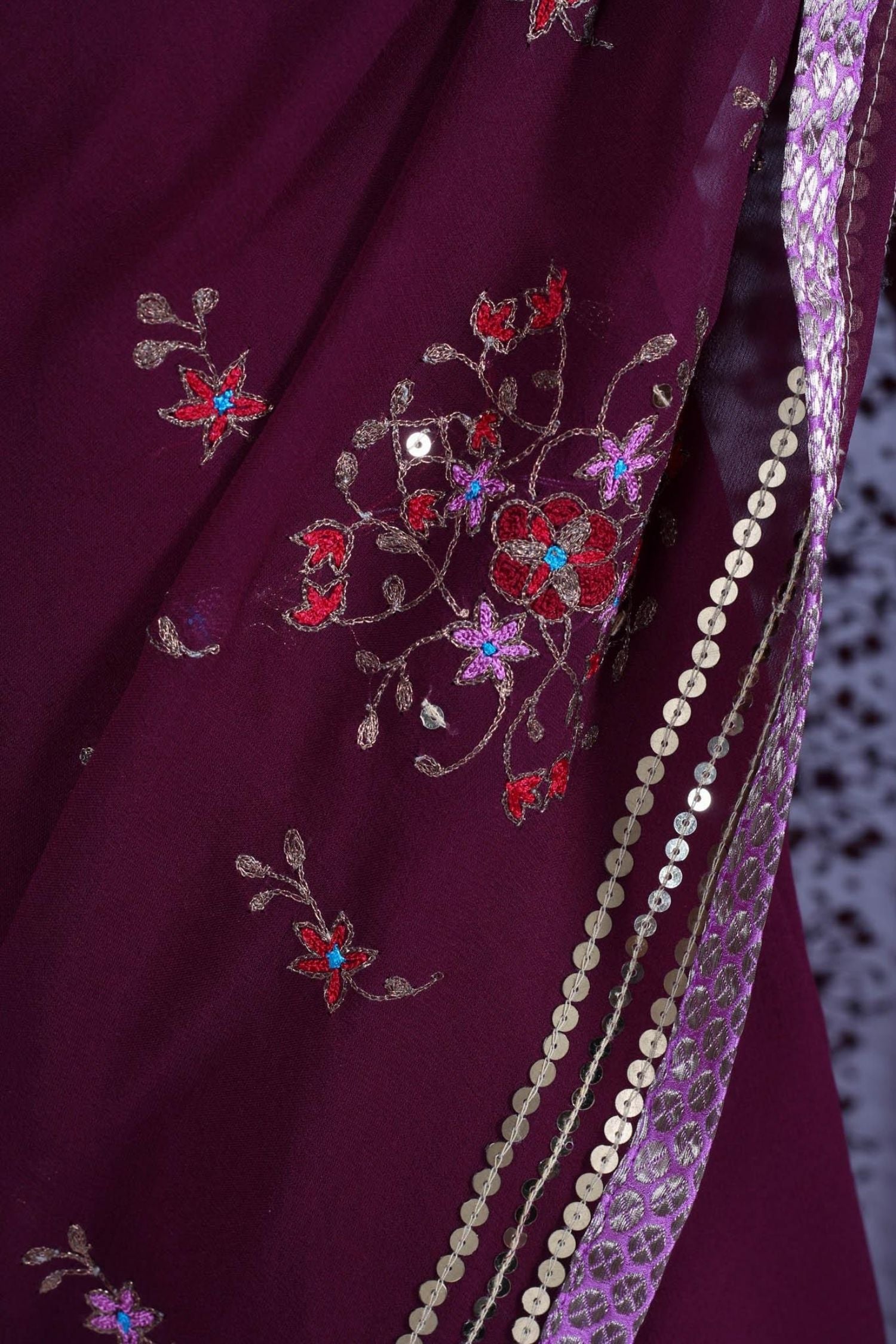 Purple georgette saree