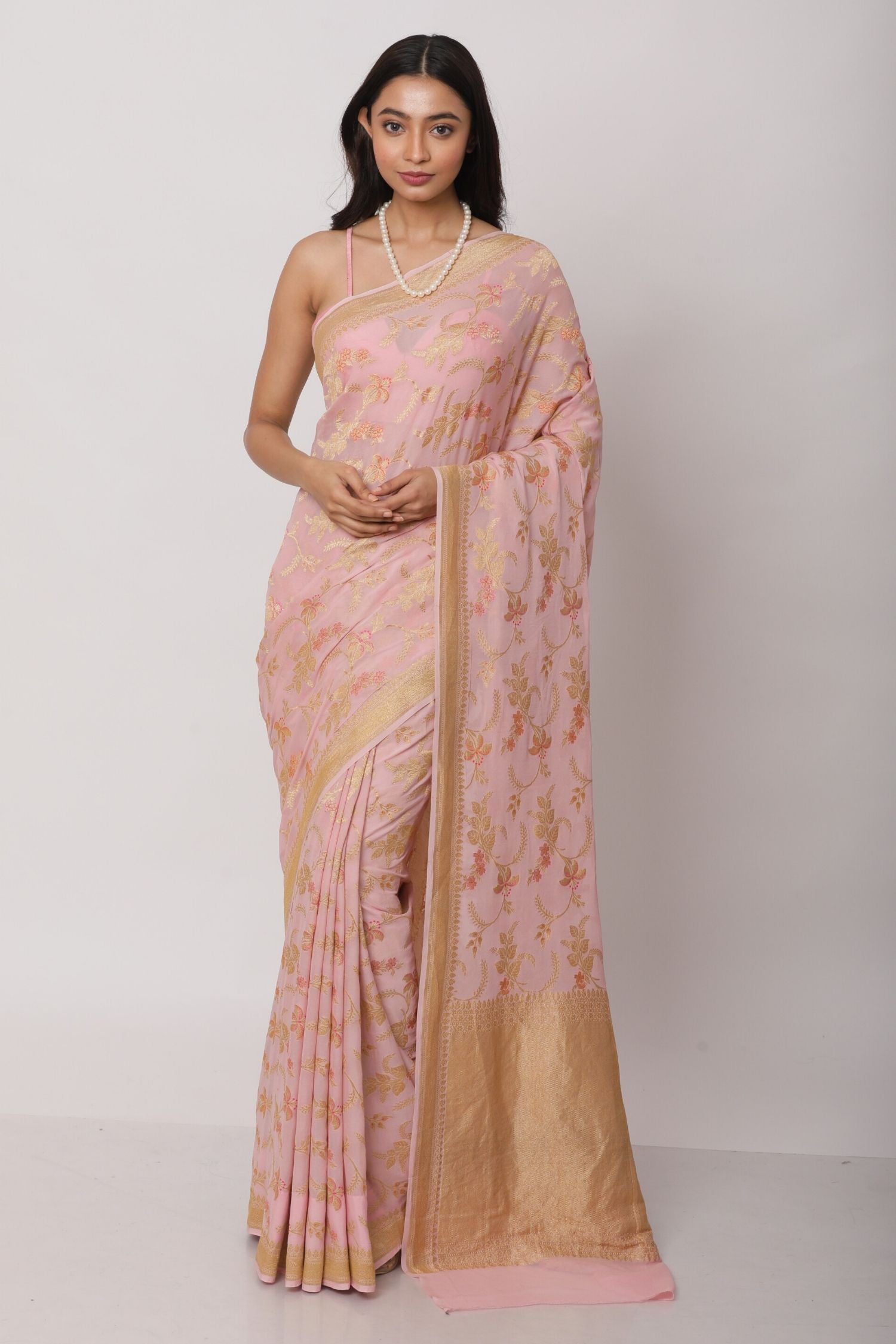 Blush pink Benarasi Georgette Saree