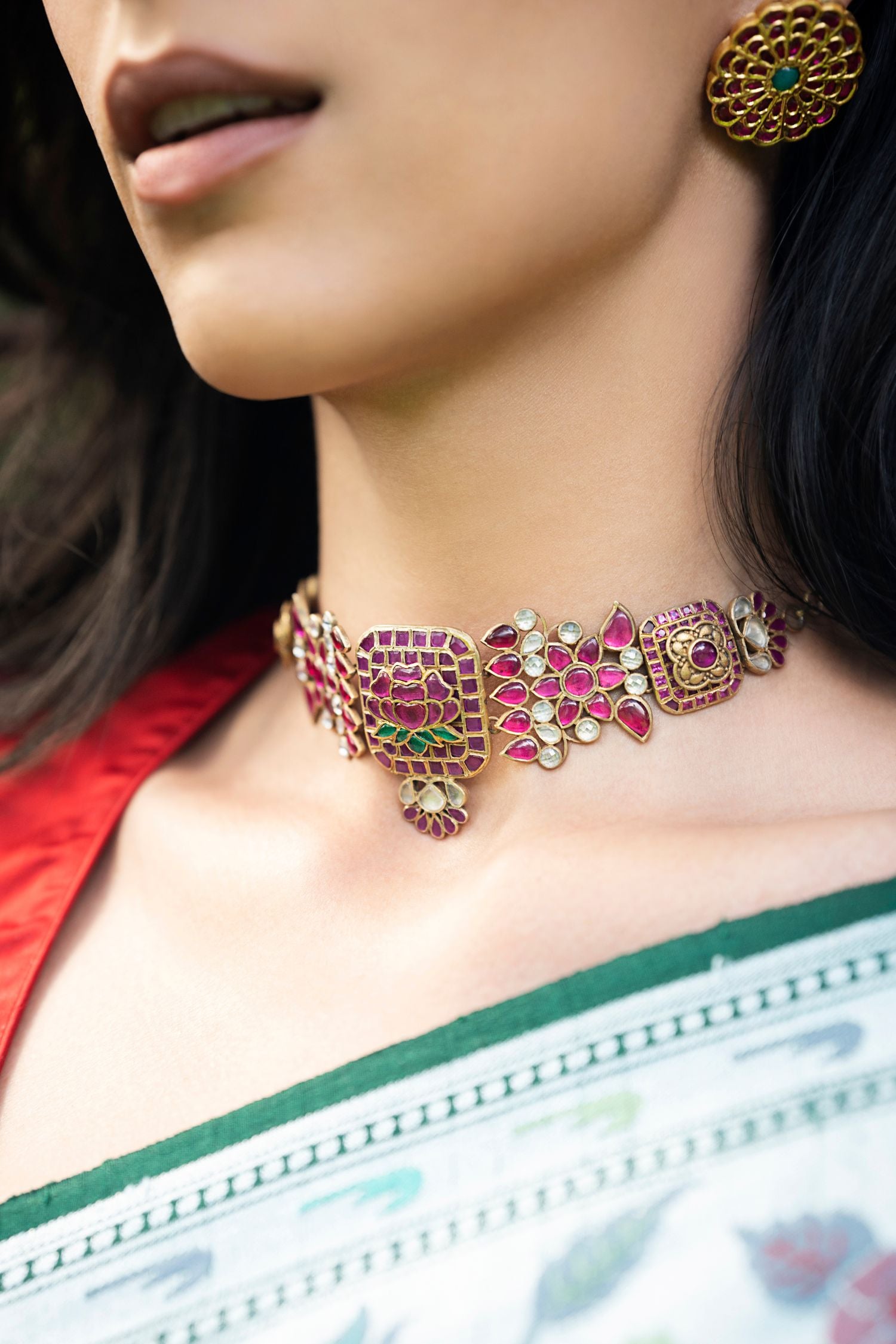Silver Gold Plated Stone Necklace