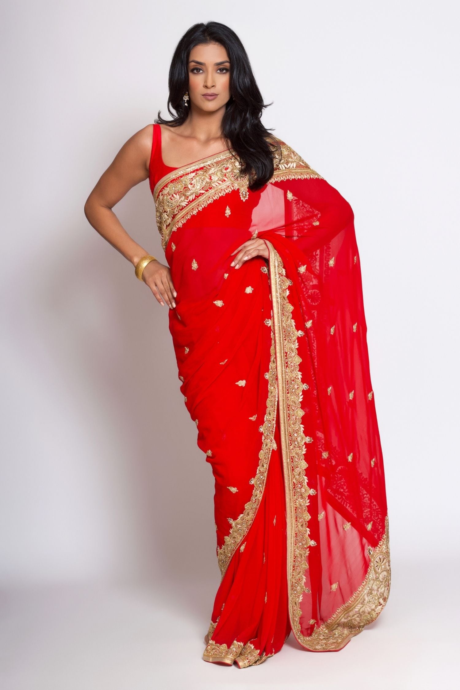 Red georgette saree