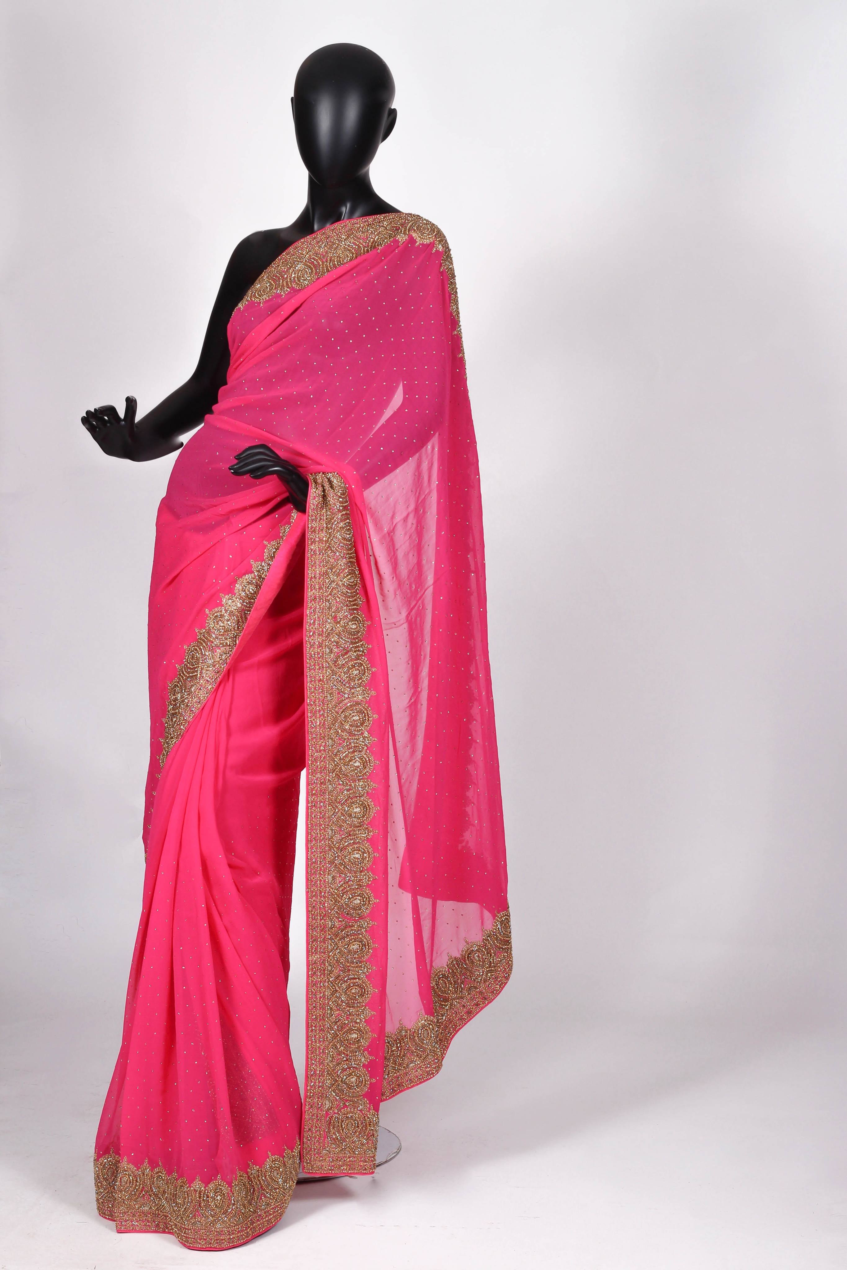 Pink georgette saree