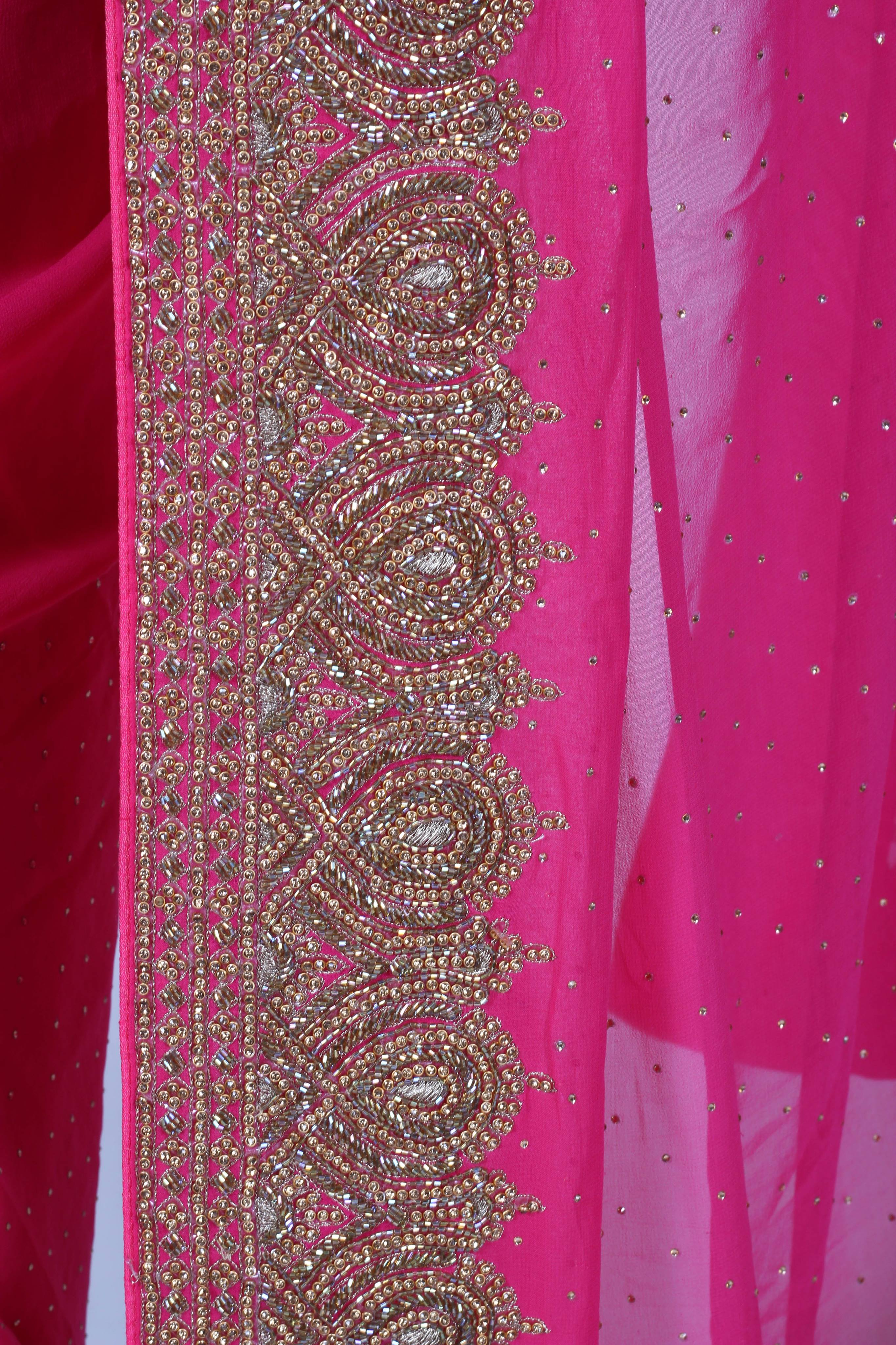 Pink georgette saree