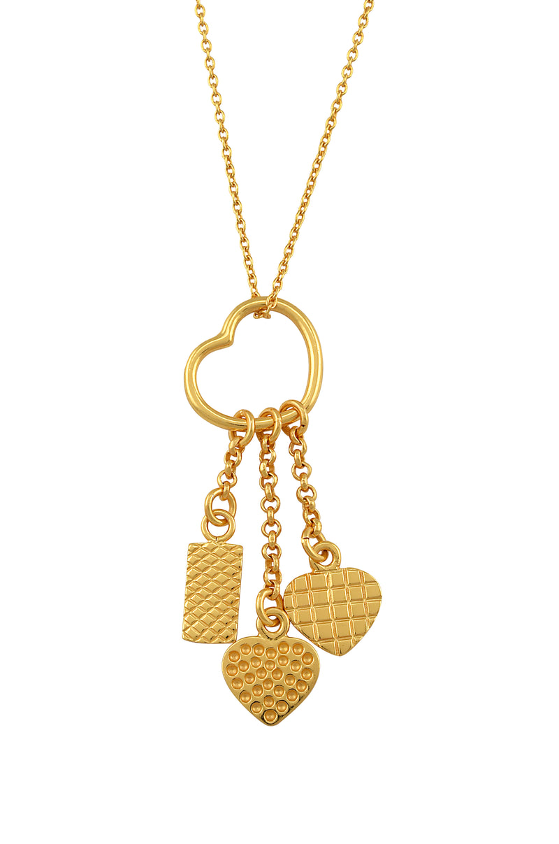 Gold Plated Heart Charm Drop Long Pendant