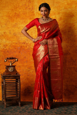 Red and Gold Kanjiveram Silk Saree