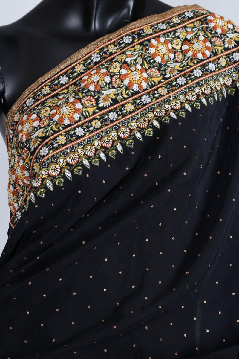Black georgette saree with kashmiri embroidery