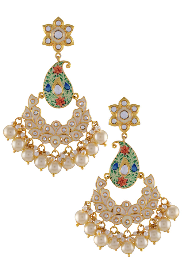 Gold Plated Paisley Pearl Earrings