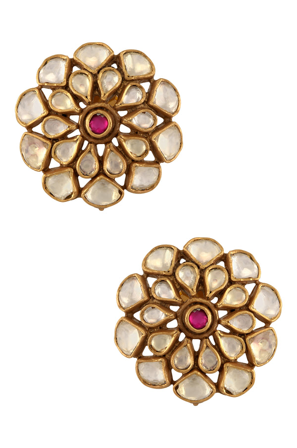 SILVER GOLD PLATED FLORAL GLASS EAR STUDS