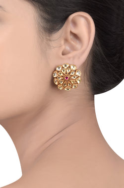 SILVER GOLD PLATED FLORAL GLASS EAR STUDS