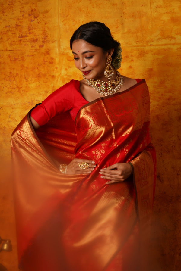 Red and Gold Kanjiveram Silk Saree