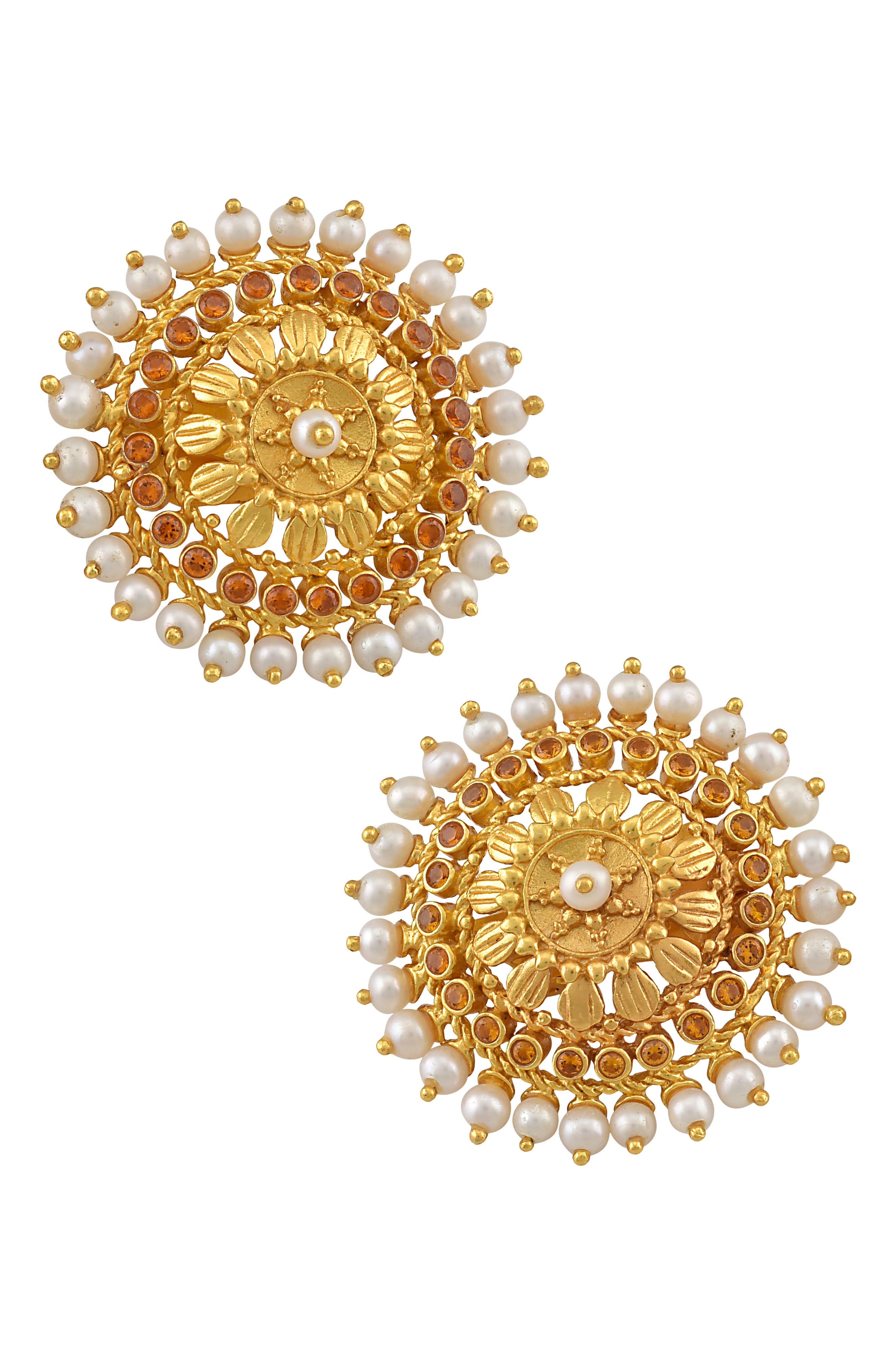 Silver Gold Plated Pearl Citrine Chakra Earrings
