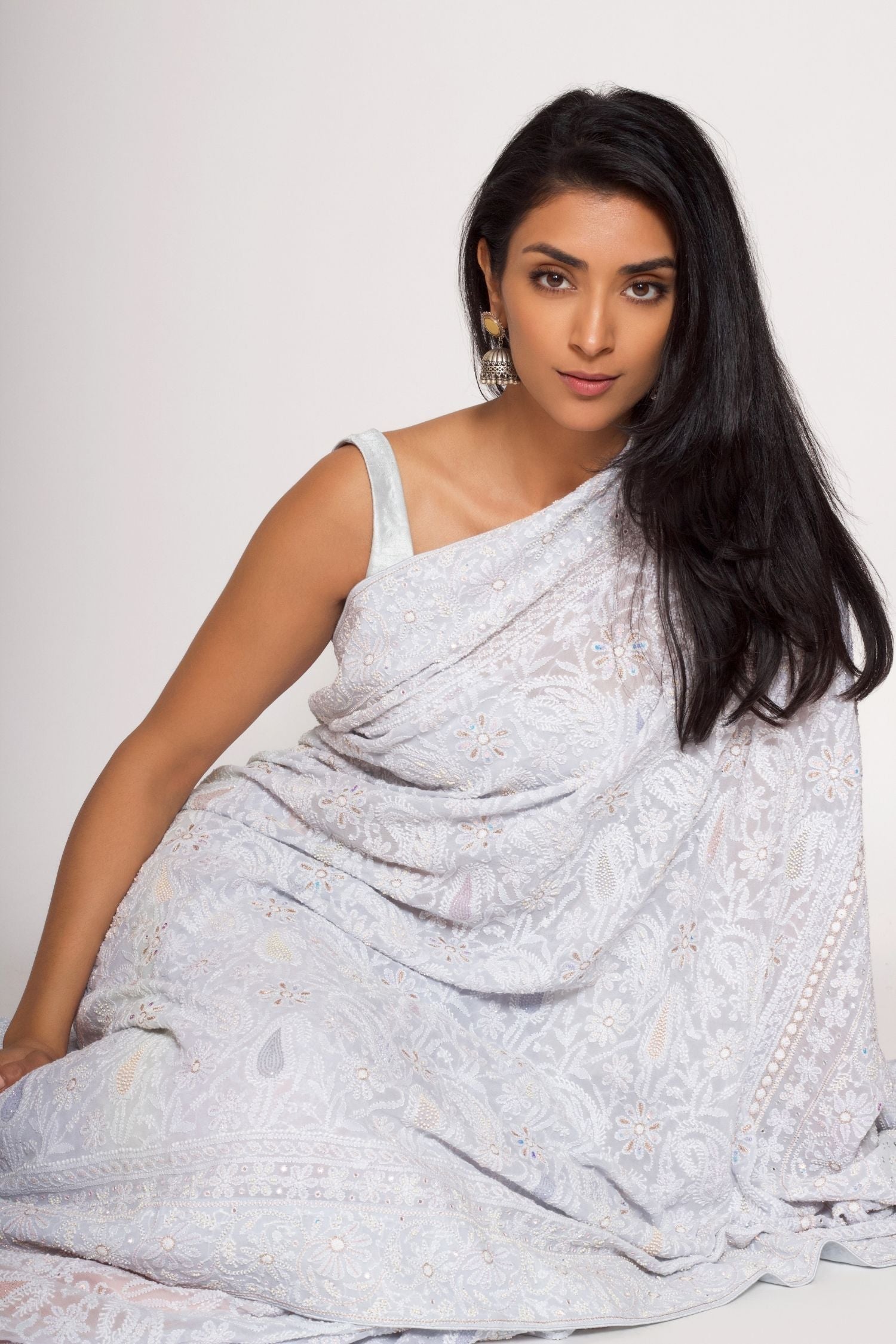 Powder Blue Chikankari saree