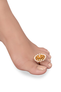 Silver Gold Plated Chakra Pearl Toe Ring