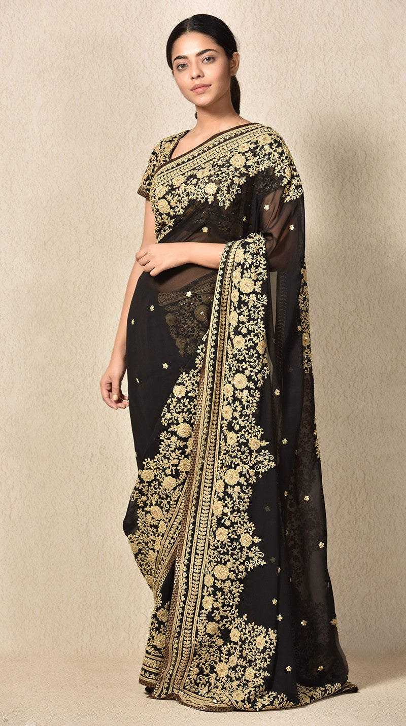 Embroidered Saree With Stitched Blouse