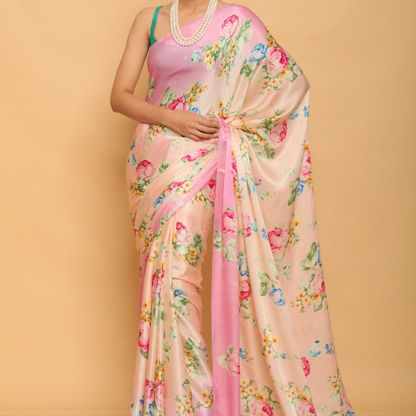 palegreen Grootinn Fashion Party Wear Printed Fancy Satin Saree, With Blouse  Piece, 5.5 m (separate blouse piece) at Rs 699/piece in Surat