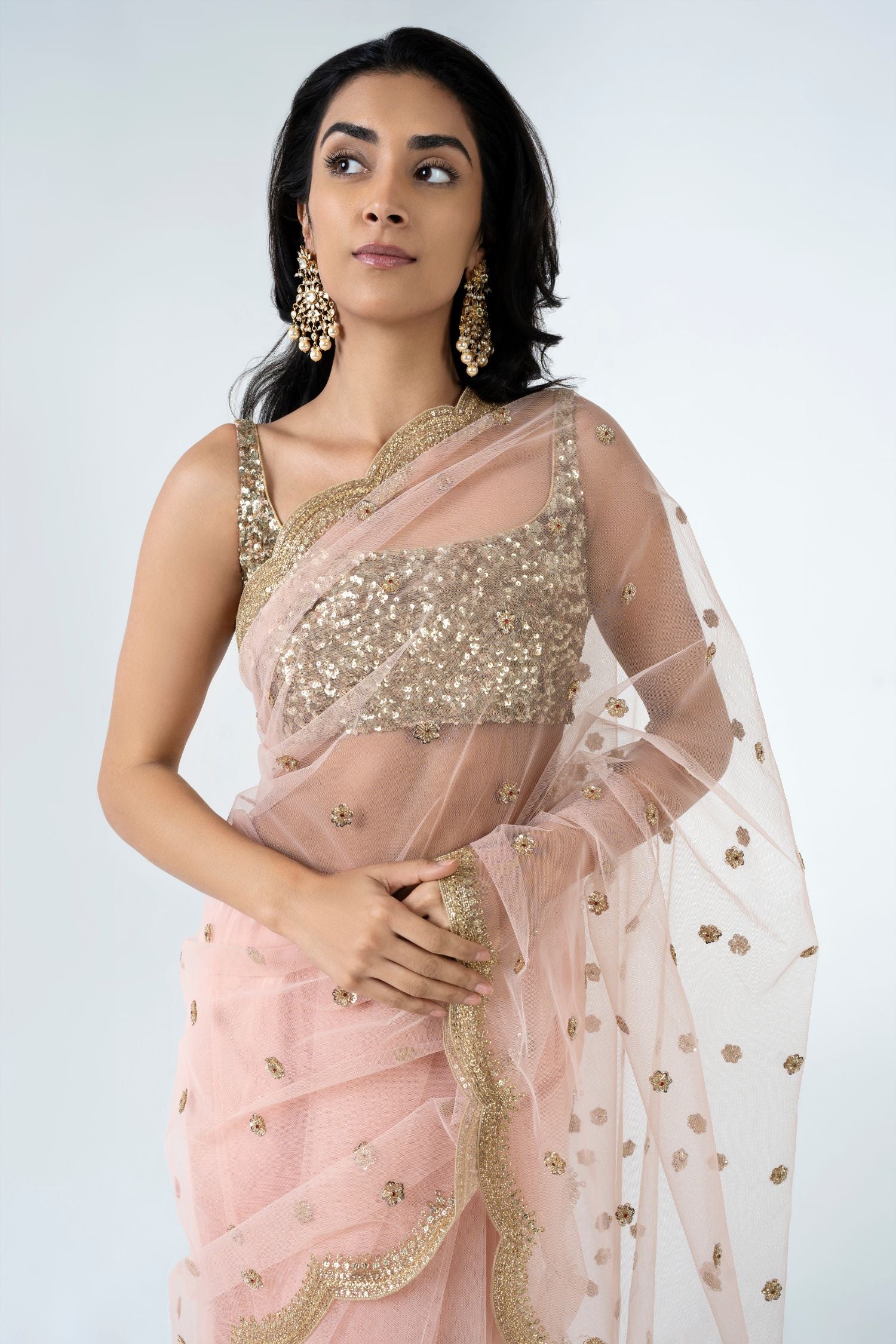 Light pink tulle saree