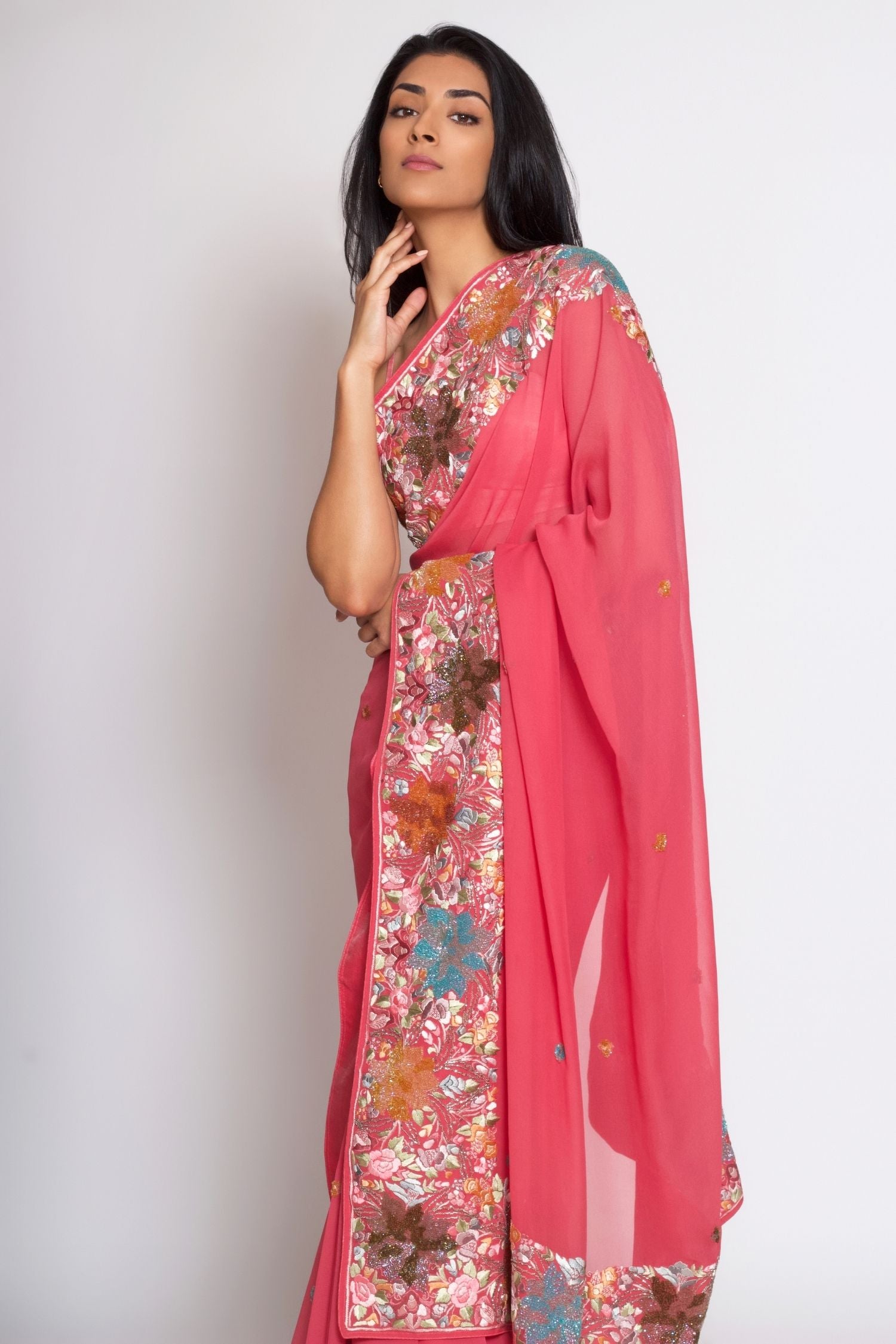 Sorbet Georgette Gara Parsi Saree