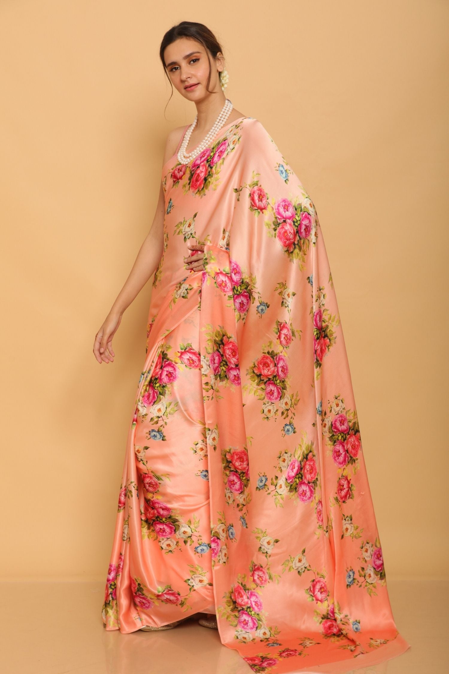 Printed Satin Saree